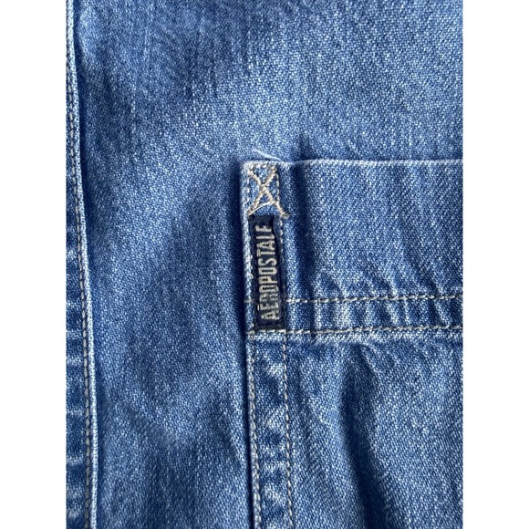 Vintage 90s Y2K Aeropostale Denim Shirt Mens Small  Blue Button Up Oversized - Picture 2 of 4